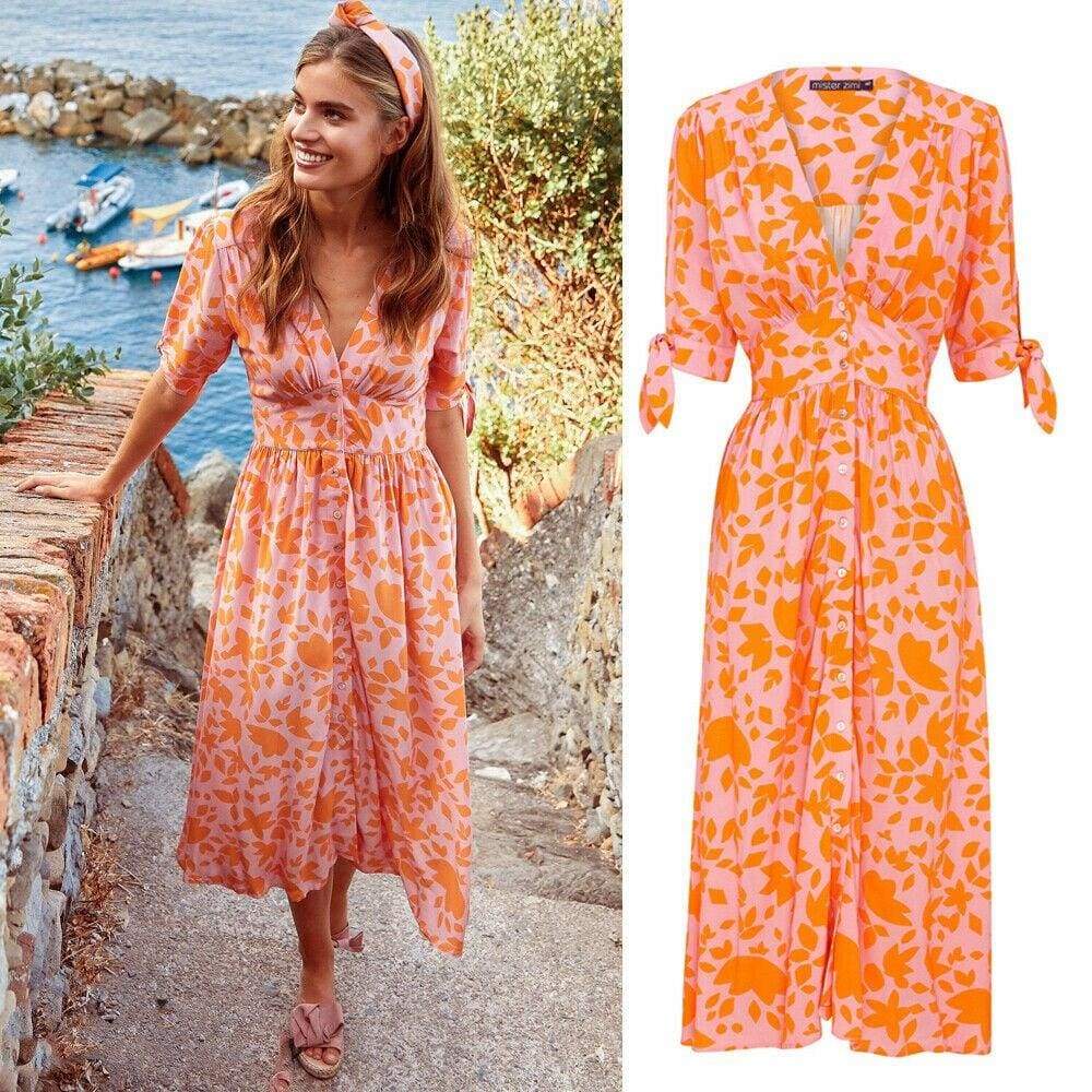 New Sweet Boho Floral Maxi Dress Summer Retro Short Sleeve Draped Bandage Dresses Lady Party Beach Sundress Vestidos