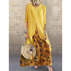 New WomenPeasant Ethnic Boho Long Shirt Vest Dress Summer Casual Long Sleeve Loose Kaftan Maxi Dress Sundress Plus Size