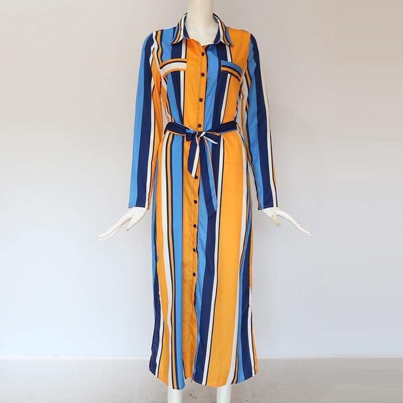 Office Ladies Stripe Shirt Dress Chiffon Casual Long Sleeve Dress