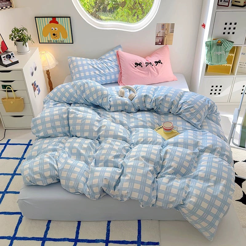 Beige Striped Cotton Bedding Set