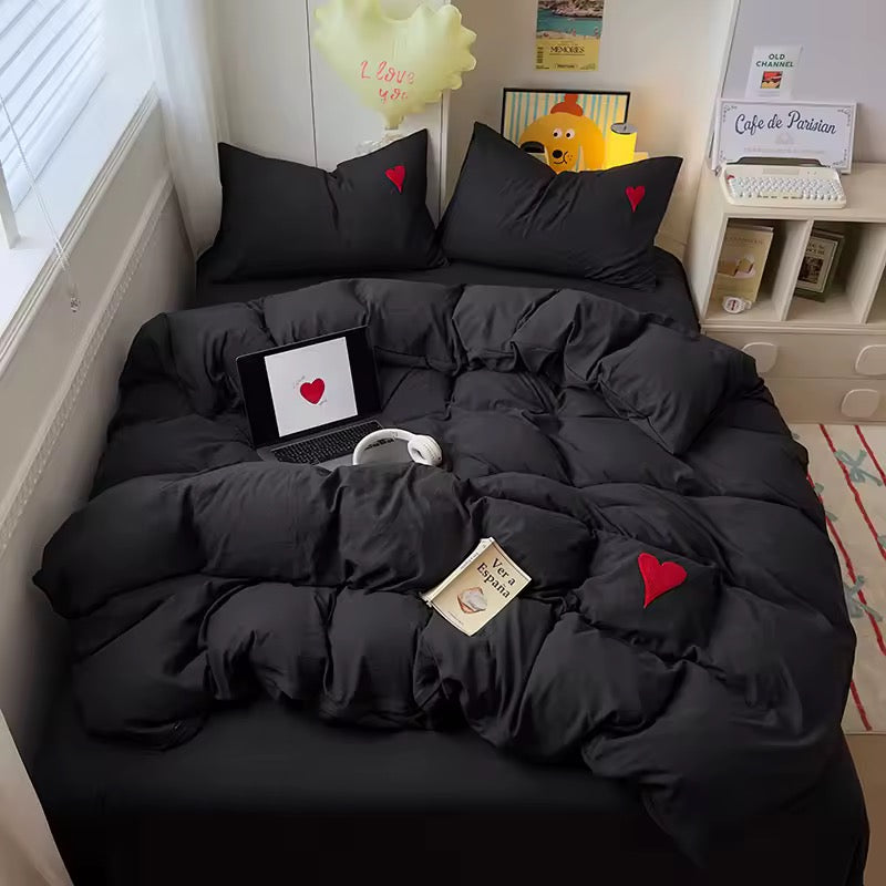 Beige Heart Bedding Set