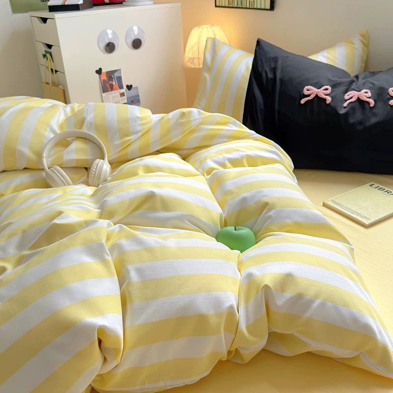 Yellow Striped Cotton Bedding Set