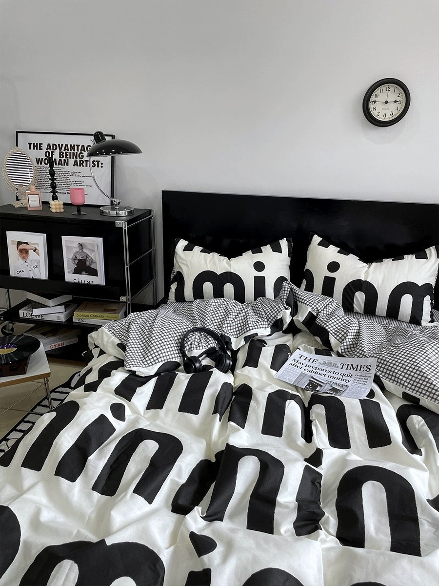 Korean Pink Letter Bedding Set