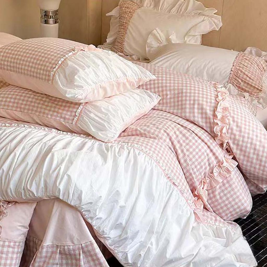 Pink Gingham with Bow Ruched Duvet Cover