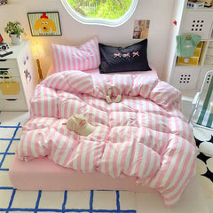Beige Striped Cotton Bedding Set
