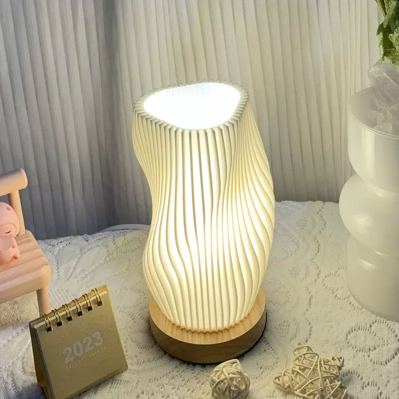 Cream Striped Desk Lamp