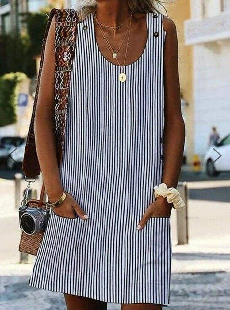 Plus Size Boho Stripe Short Mini Dress