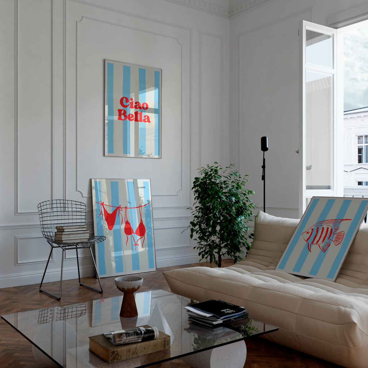 Blue Stripe Coastal Poster Set