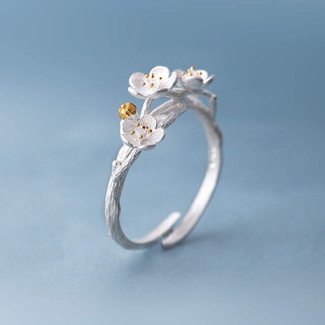 Arrival Elegant 925 Sterling Silver Plum Flower Rings