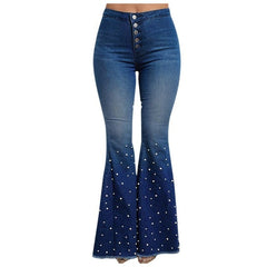 High Waist Flare Jeans Button Tassel Pants