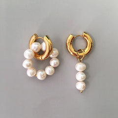 Asymmetric Natural Freshwater Pearl Hanging Earrings
