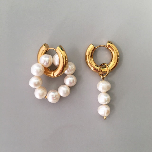 Asymmetric Natural Freshwater Pearl Hanging Earrings