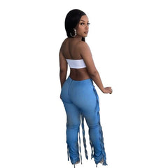 Long Pants Jeans Tassel Skinny Fitness High Waist Streetwear Summer Clothes For Outfit