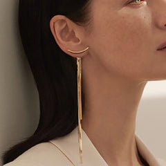 Vintage Glossy Arc Bar Long Thread Tassel Drop Earrings