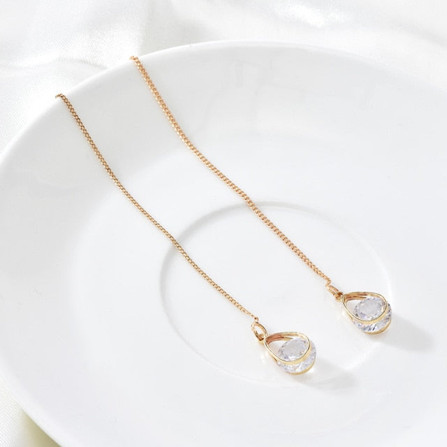 Vintage Glossy Arc Bar Long Thread Tassel Drop Earrings