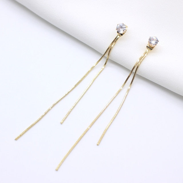 Vintage Glossy Arc Bar Long Thread Tassel Drop Earrings