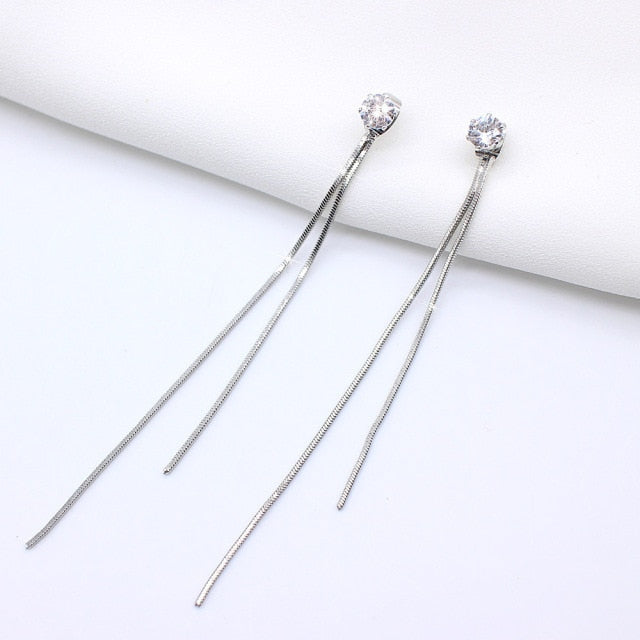 Vintage Glossy Arc Bar Long Thread Tassel Drop Earrings
