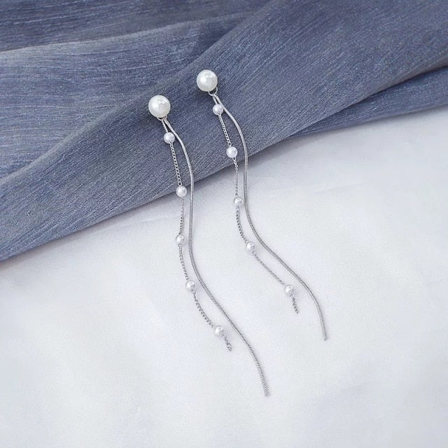 Vintage Glossy Arc Bar Long Thread Tassel Drop Earrings