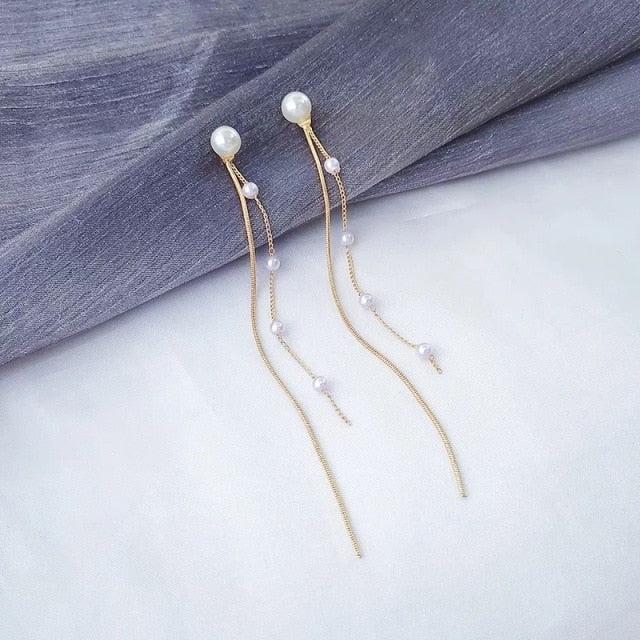 Vintage Glossy Arc Bar Long Thread Tassel Drop Earrings