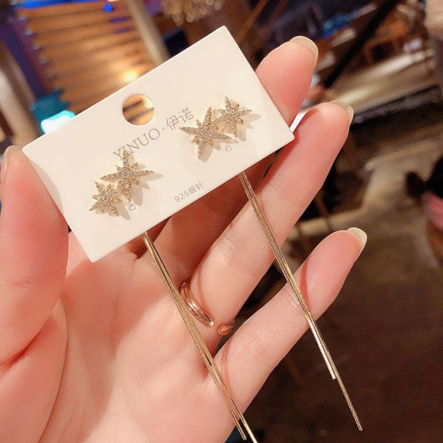 Vintage Glossy Arc Bar Long Thread Tassel Drop Earrings
