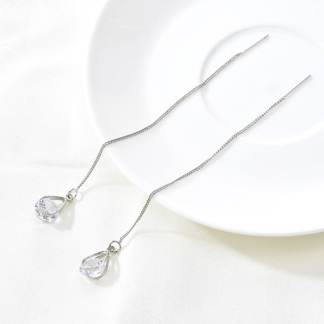 Vintage Glossy Arc Bar Long Thread Tassel Drop Earrings