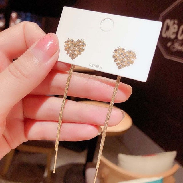 Vintage Glossy Arc Bar Long Thread Tassel Drop Earrings