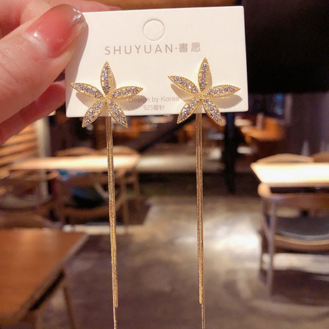 Vintage Glossy Arc Bar Long Thread Tassel Drop Earrings