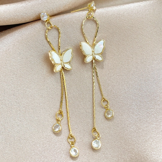 Vintage Glossy Arc Bar Long Thread Tassel Drop Earrings
