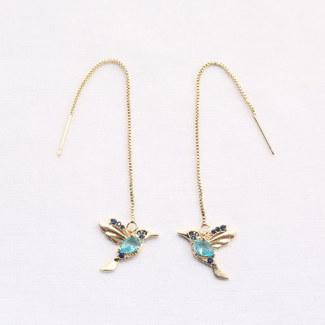 Vintage Glossy Arc Bar Long Thread Tassel Drop Earrings