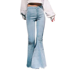 Women&#39;s Casual Fashion High Waist Slim And Skinny Big Flare Denim Pants Fashion Street Women&#39;s Solid Color Denim Trousers