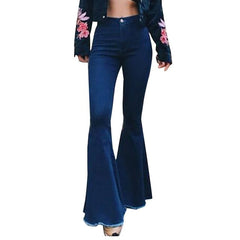 Women&#39;s Casual Fashion High Waist Slim And Skinny Big Flare Denim Pants Fashion Street Women&#39;s Solid Color Denim Trousers