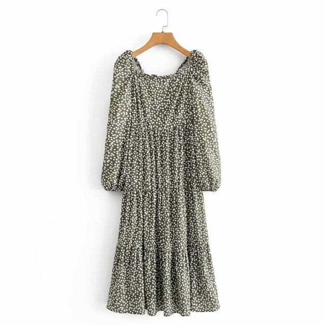 Womens Square Neck  Dot Print Dress