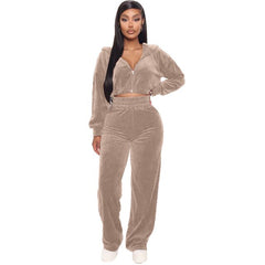 Velvet Tracksuit 2 Two Piece Set Zipper Hoodie Sweatshirt Wide Leg Pant