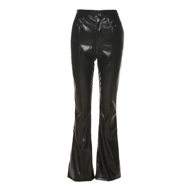 Flare Pants Black Latex Faux Leather High Waist Stretchy Long Trousers Disco Boho Lady Skinny PU Bell Bottom Pants Custom