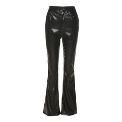 Flare Pants Black Latex Faux Leather High Waist Stretchy Long Trousers Disco Boho Lady Skinny PU Bell Bottom Pants Custom