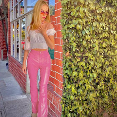 Flare Pants Black Latex Faux Leather High Waist Stretchy Long Trousers Disco Boho Lady Skinny PU Bell Bottom Pants Custom