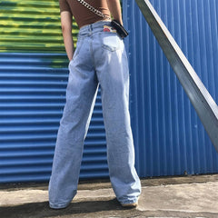 Pants For Fashion Jeans Woman High Waist Pocket Solid Casual Loose Wide Leg Pants Jeans
