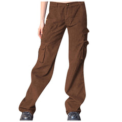 Fashion Street Hot Girl Brown Trousers Corduroy Pocket Tooling Casual Trousers New Hot Sale