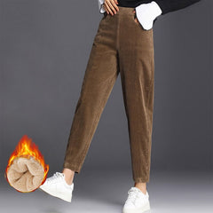 Winter Thick Lambskin Cashmere Pants Warm Female Casual Cotton Pants Loose Harlan Long Trousers Plus Size S-3XL