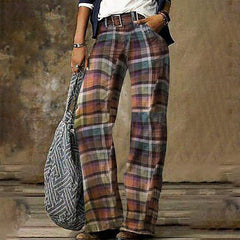 Woman Stripe Flower Printed Skinny Trousers Casual Pants