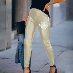 Hot Sexy Black Green Wine Navy Beige Leather Leggings Slim Shiny Pants S-3XL female Valentine&#39;s Day