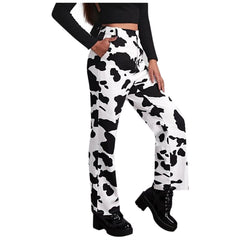 Cow Print Jeans Y2k Casual High Waisted Pants Capris Harajuku 90s Black Long Trousers Ladies Street Jeans Pants