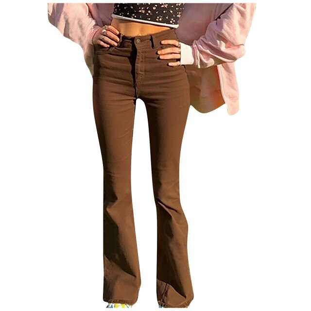 Flare Pants Vintage Streetwear Y2K Khaki Mid Waist Denim Cute Jean Trousers Sweatpants Harajuku Denim Pants