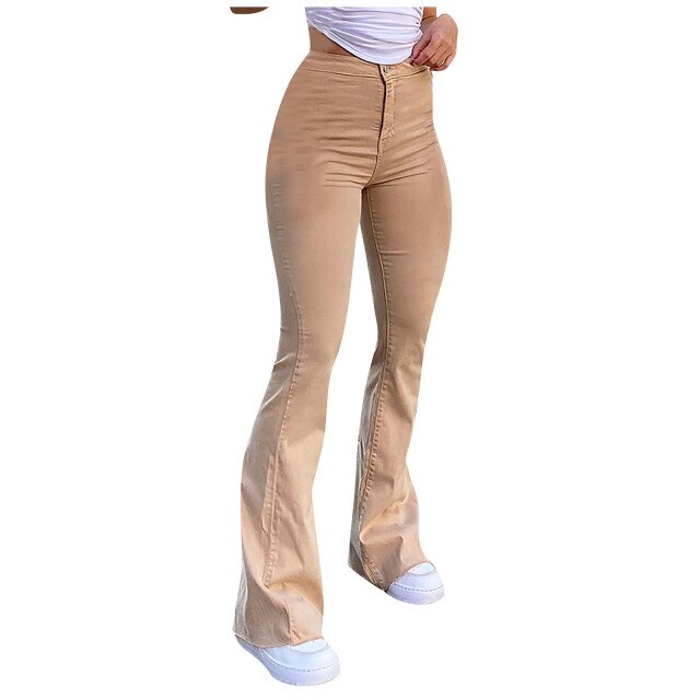 Flare Pants Vintage Streetwear Y2K Khaki Mid Waist Denim Cute Jean Trousers Sweatpants Harajuku Denim Pants