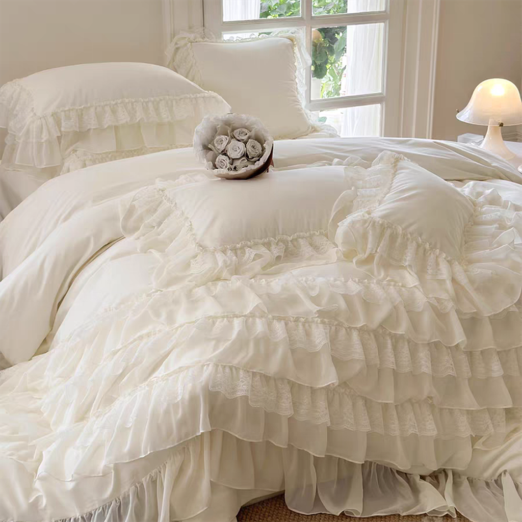 Purple Princess Style Chiffon Ruffled Bedding Set