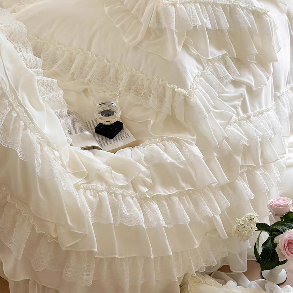 Purple Princess Style Chiffon Ruffled Bedding Set