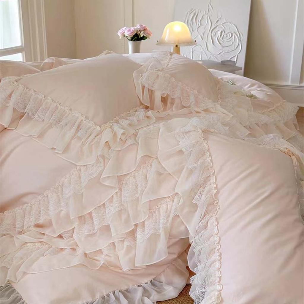 Purple Princess Style Chiffon Ruffled Bedding Set