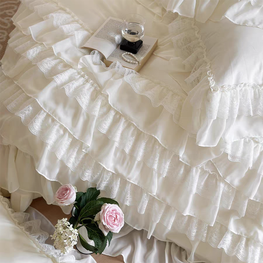 Purple Princess Style Chiffon Ruffled Bedding Set