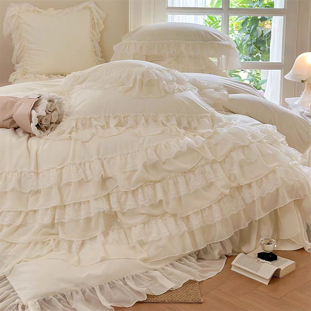 Purple Princess Style Chiffon Ruffled Bedding Set