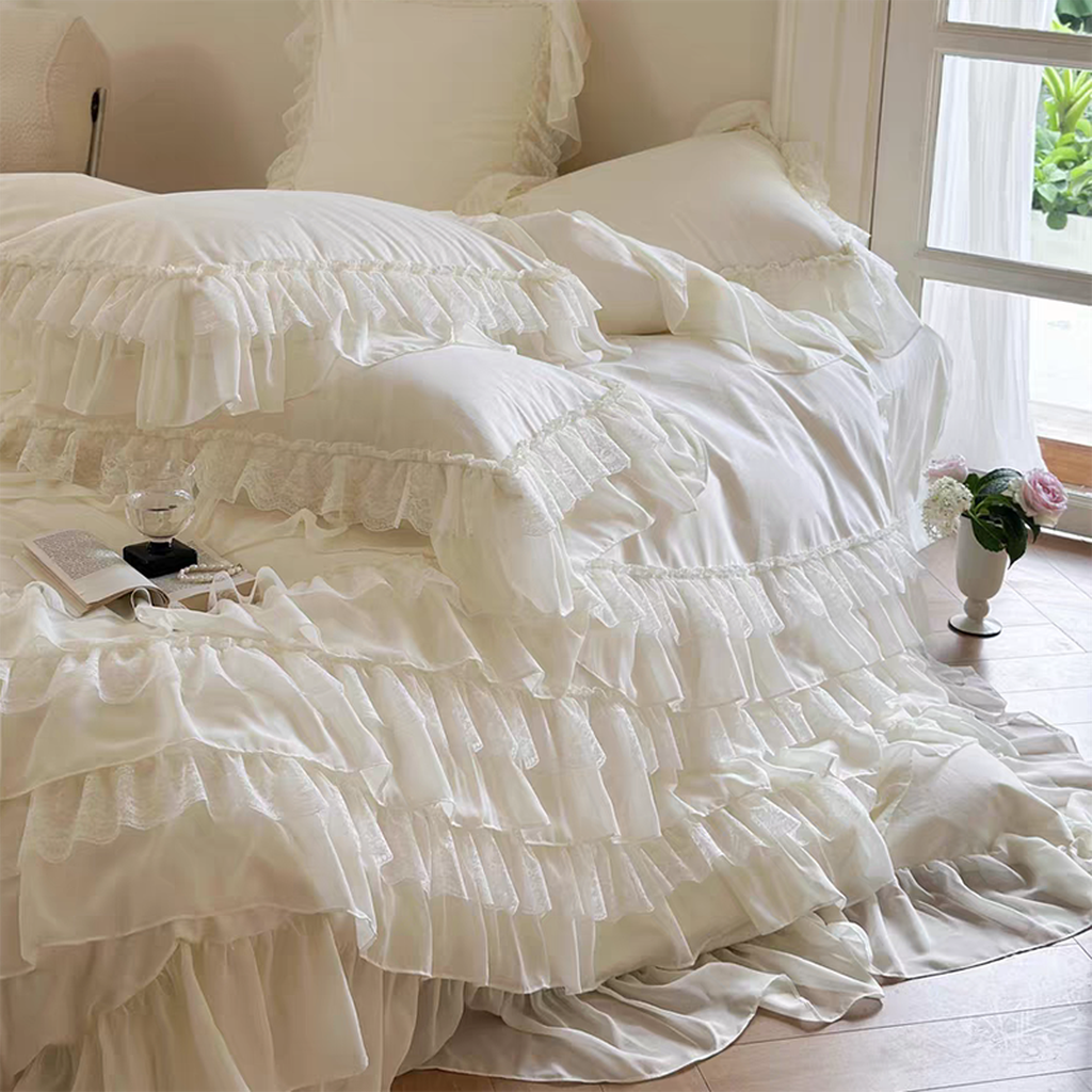 Purple Princess Style Chiffon Ruffled Bedding Set